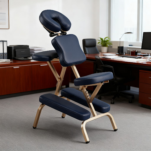 Ergonomic professional massage chair setup in a corporate wellness suite